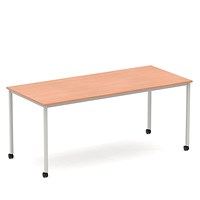 Impulse 1800mm Straight Table Beech Top Silver Box Frame Leg with Castors