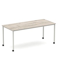 Impulse 1800mm Straight Table Grey Oak Top Silver Box Frame Leg with Castors