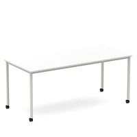 Impulse 1800mm Straight Table White Top Silver Box Frame Leg with Castors