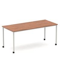 Impulse 1800mm Straight Table Walnut Top Silver Box Frame Leg with Castors