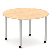 Impulse 1200mm Round Table Maple Top Silver Box Frame Leg with Castors