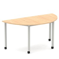 Impulse 1600mm Semi-Circle Table Maple Top Silver Box Frame Leg with Castors