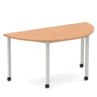 Impulse 1600mm Semi-Circle Table Oak Top Silver Box Frame Leg with Castors