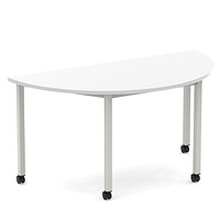 Impulse 1600mm Semi-Circle Table White Top Silver Box Frame Leg with Castors
