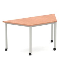 Impulse 1600mm Trapezium Beech Top Silver Box Frame Leg with Castors