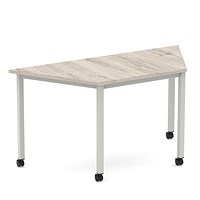 Impulse 1600mm Trapezium Grey Oak Top Silver Box Frame Leg with Castors