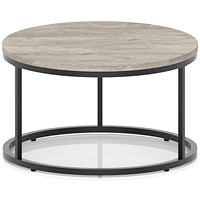 Impulse 800mm Round Coffee Table With Metal Frame Grey Oak Top Black Leg