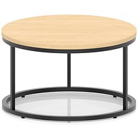 Impulse 800mm Round Coffee Table With Metal Frame Maple Top Black Leg
