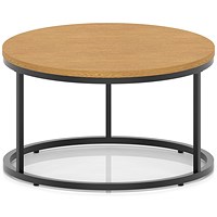 Impulse 800mm Round Coffee Table With Metal Frame Oak Top Black Leg