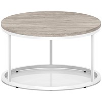 Impulse 800mm Round Coffee Table With Metal Frame Grey Oak Top White Leg