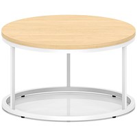 Impulse 800mm Round Coffee Table With Metal Frame Maple Top White Leg