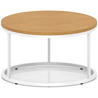 Impulse 800mm Round Coffee Table With Metal Frame Oak Top White Leg