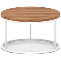 Impulse 800mm Round Coffee Table With Metal Frame Walnut Top White Leg