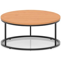 Impulse 1000mm Round Coffee Table With Metal Frame Beech Top Black Leg