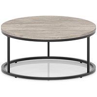 Impulse 1000mm Round Coffee Table With Metal Frame Grey Oak Top Black Leg