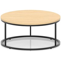 Impulse 1000mm Round Coffee Table With Metal Frame Maple Top Black Leg