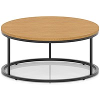 Impulse 1000mm Round Coffee Table With Metal Frame Oak Top Black Leg