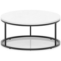 Impulse 1000mm Round Coffee Table With Metal Frame White Top Black Leg