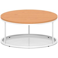 Impulse 1000mm Round Coffee Table With Metal Frame Beech Top White Leg