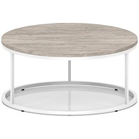 Impulse 1000mm Round Coffee Table With Metal Frame Grey Oak Top White Leg