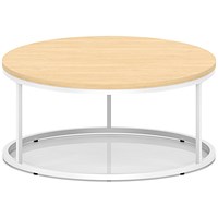 Impulse 1000mm Round Coffee Table With Metal Frame Maple Top White Leg
