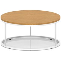 Impulse 1000mm Round Coffee Table With Metal Frame Oak Top White Leg