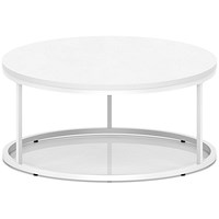Impulse 1000mm Round Coffee Table With Metal Frame White Top White Leg