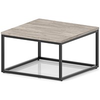 Impulse 800mm Square Coffee Table With Metal Frame Grey Oak Top Black Leg