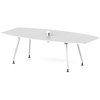 High Gloss Volta 2400mm Writable Boardroom Table With Pop-up Power Module White Top