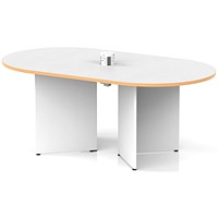Impulse Volta 1800mm Boardroom Table With White Pop-up Power Module White Top With Natural Wood Edge Arrowhead Leg