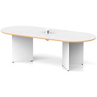 Impulse Volta 2400mm Boardroom Table With White Pop-up Power Module White Top With Natural Wood Edge Arrowhead Leg