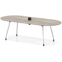 Impulse Volta 2400mm Boardroom Table With Pop-up Power Module With Silver Leg Frame Grey Oak Top