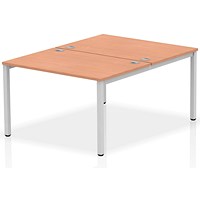 Impulse 2 Person Bench Desk, Back to Back, 2 x 1200mm (800mm Deep), Silver Frame, Beech