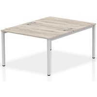 Impulse 2 Person Bench Desk, Back to Back, 2 x 1200mm (800mm Deep), Silver Frame, Grey Oak