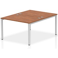 Impulse 2 Person Bench Desk, Back to Back, 2 x 1200mm (800mm Deep), Silver Frame, Walnut