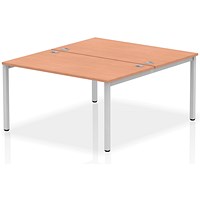 Impulse 2 Person Bench Desk, Back to Back, 2 x 1400mm (800mm Deep), Silver Frame, Beech