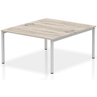 Impulse 2 Person Bench Desk, Back to Back, 2 x 1400mm (800mm Deep), Silver Frame, Grey Oak