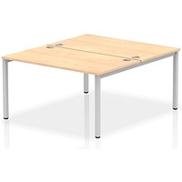 Impulse 2 Person Bench Desk, Back to Back, 2 x 1400mm (800mm Deep), Silver Frame, Maple