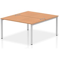 Impulse 2 Person Bench Desk, Back to Back, 2 x 1400mm (800mm Deep), Silver Frame, Oak