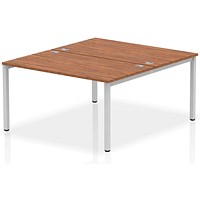 Impulse 2 Person Bench Desk, Back to Back, 2 x 1400mm (800mm Deep), Silver Frame, Walnut