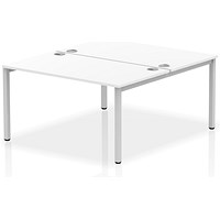 Impulse 2 Person Bench Desk, Back to Back, 2 x 1400mm (800mm Deep), Silver Frame, White