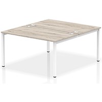 Impulse 2 Person Bench Desk, Back to Back, 2 x 1400mm (800mm Deep), White Frame, Grey Oak