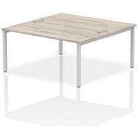 Impulse 2 Person Bench Desk, Back to Back, 2 x 1600mm (800mm Deep), Silver Frame, Grey Oak