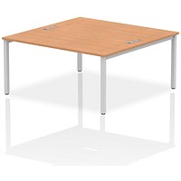Impulse 2 Person Bench Desk, Back to Back, 2 x 1600mm (800mm Deep), Silver Frame, Oak