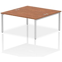 Impulse 2 Person Bench Desk, Back to Back, 2 x 1600mm (800mm Deep), Silver Frame, Walnut