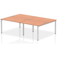 Impulse 4 Person Bench Desk, Back to Back, 4 x 1200mm (800mm Deep), Silver Frame, Beech