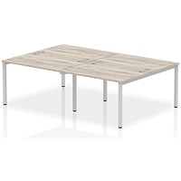 Impulse 4 Person Bench Desk, Back to Back, 4 x 1200mm (800mm Deep), Silver Frame, Grey Oak