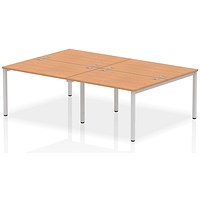 Impulse 4 Person Bench Desk, Back to Back, 4 x 1200mm (800mm Deep), Silver Frame, Oak