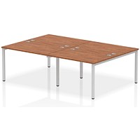 Impulse 4 Person Bench Desk, Back to Back, 4 x 1200mm (800mm Deep), Silver Frame, Walnut