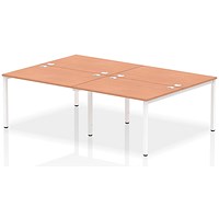 Impulse 4 Person Bench Desk, Back to Back, 4 x 1200mm (800mm Deep), White Frame, Beech